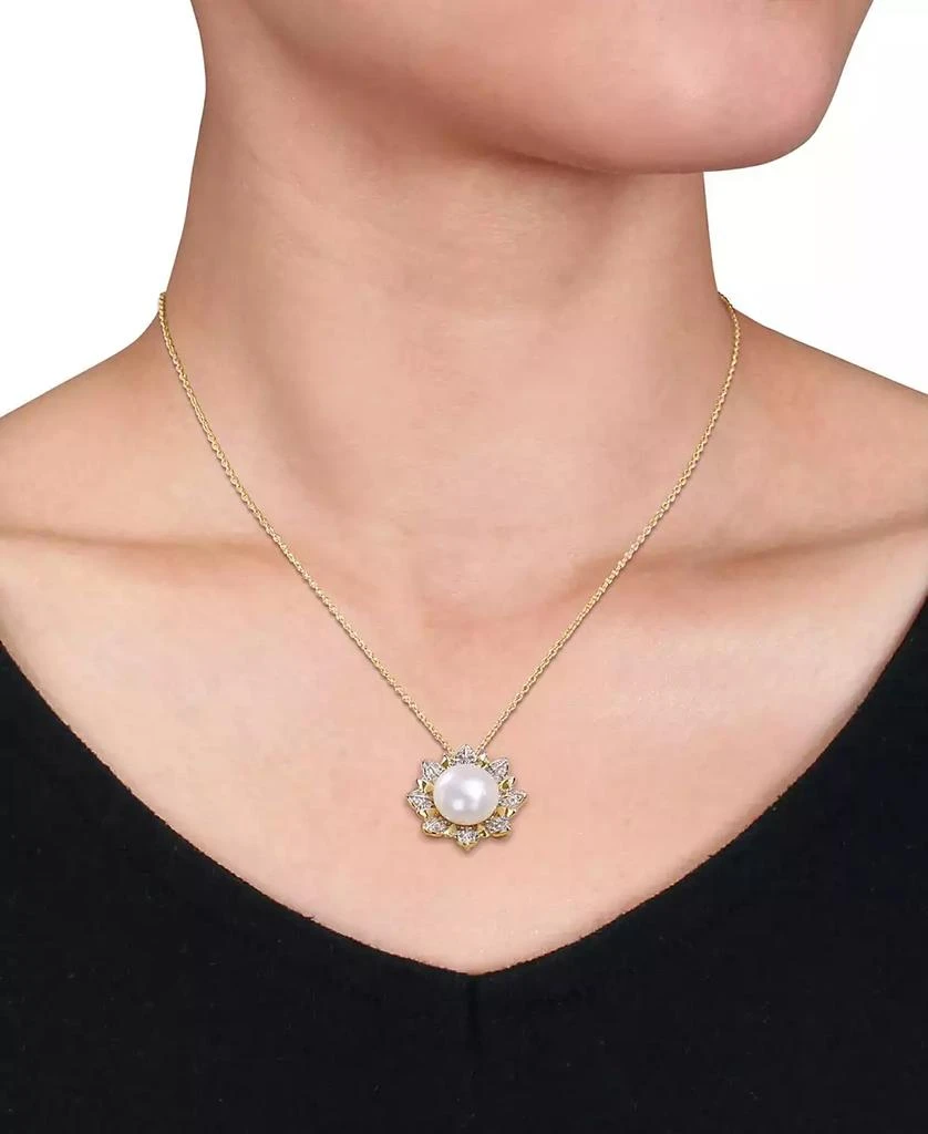 Macy
s Cultured Freshwater Pearl (8-1/2mm)
White Topaz (1 ct. t.w.) Flower 18" Pendant Necklace in Gold-Tone Plated Sterling Silver 2