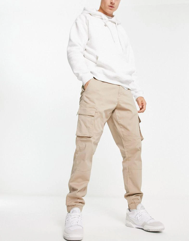 Only & Sons ONLY & SONS tapered fit cuffed cargo trousers in stone 4