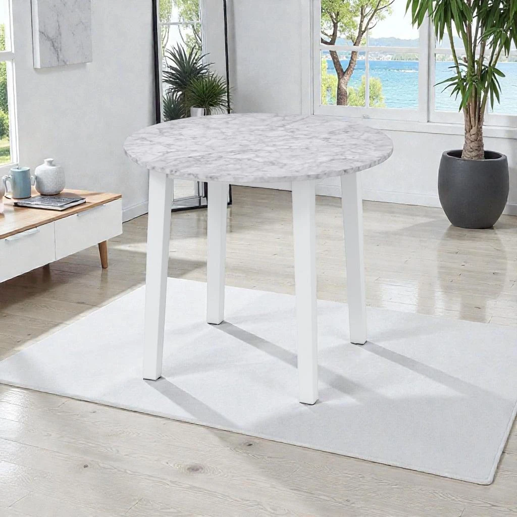 Hivvago 35" Round Table with Marble Finish Surface and Durable Rubberwood Legs