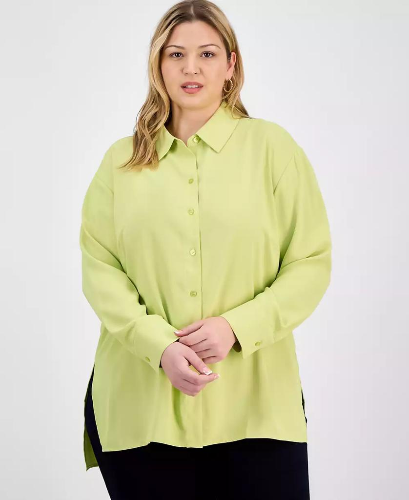 INC International Plus Size Collared Split-Side Shirt, Exclusively at Macy's