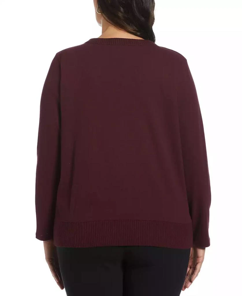 Rafaella Plus Size Ribbed Asymmetrical Fringe Hem Long Sleeve Top 2