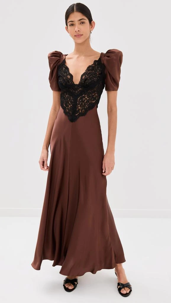 Rodarte Silk Satin Short Sleeve Dress with Lace Details 1