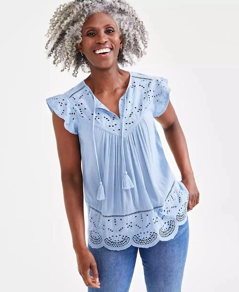 Style & Co Women's Mixed-Media Lace-Trimmed Top, Created for Macy's 1