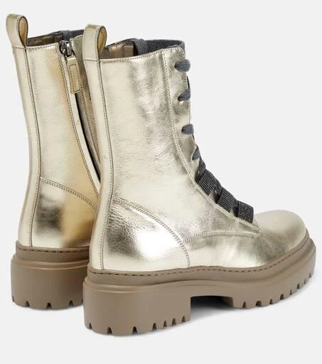 Brunello Cucinelli Metallic leather lace-up boots 3
