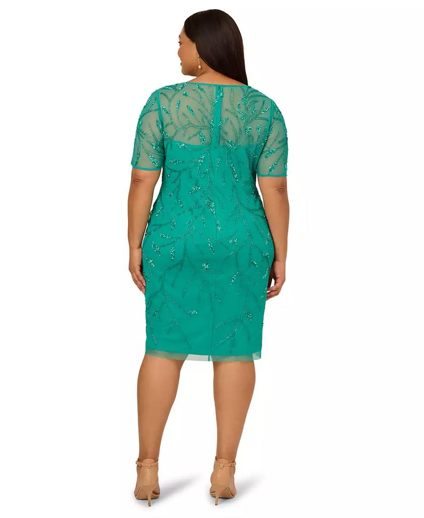 Adrianna Papell Plus Size Beaded Mesh Sheath Dress