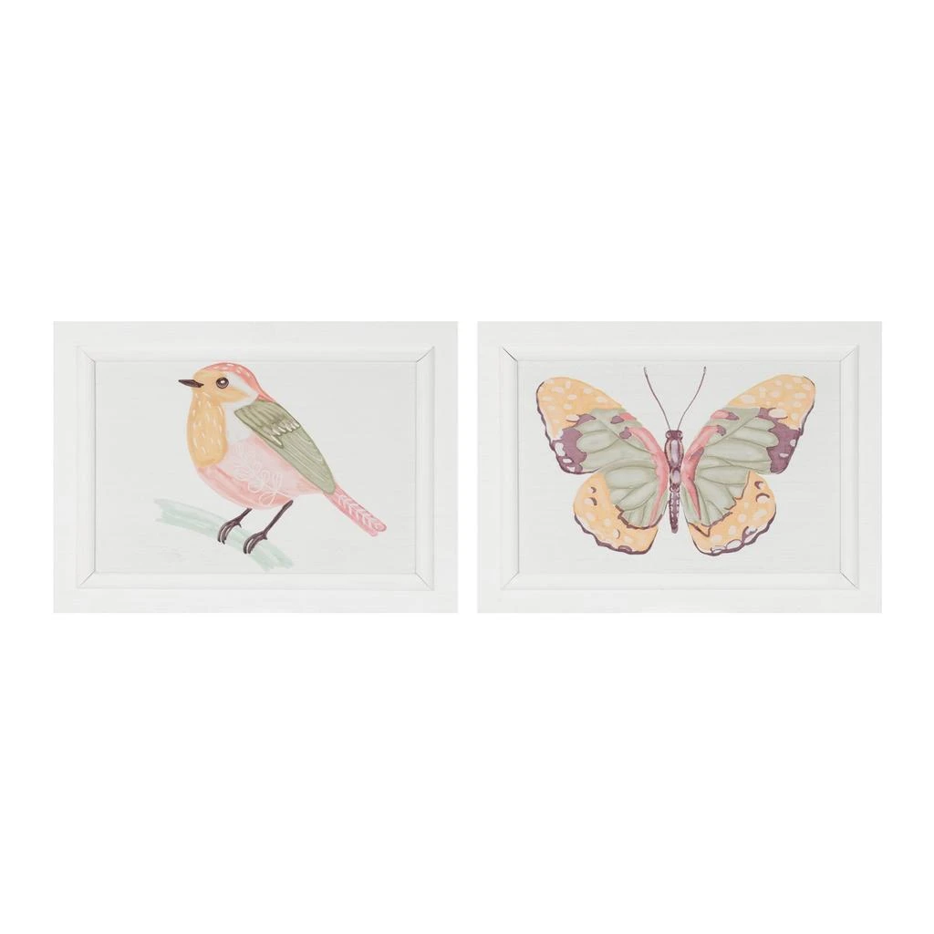 Melrose International Framed Bird and Butterfly Wall Plaque (Set of 2) - White, Yellow, Pink