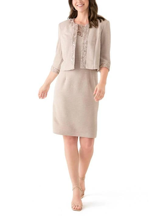 Maya Brooke Brooke Womens Sequin Embroidered Textured Jacket Dress 1