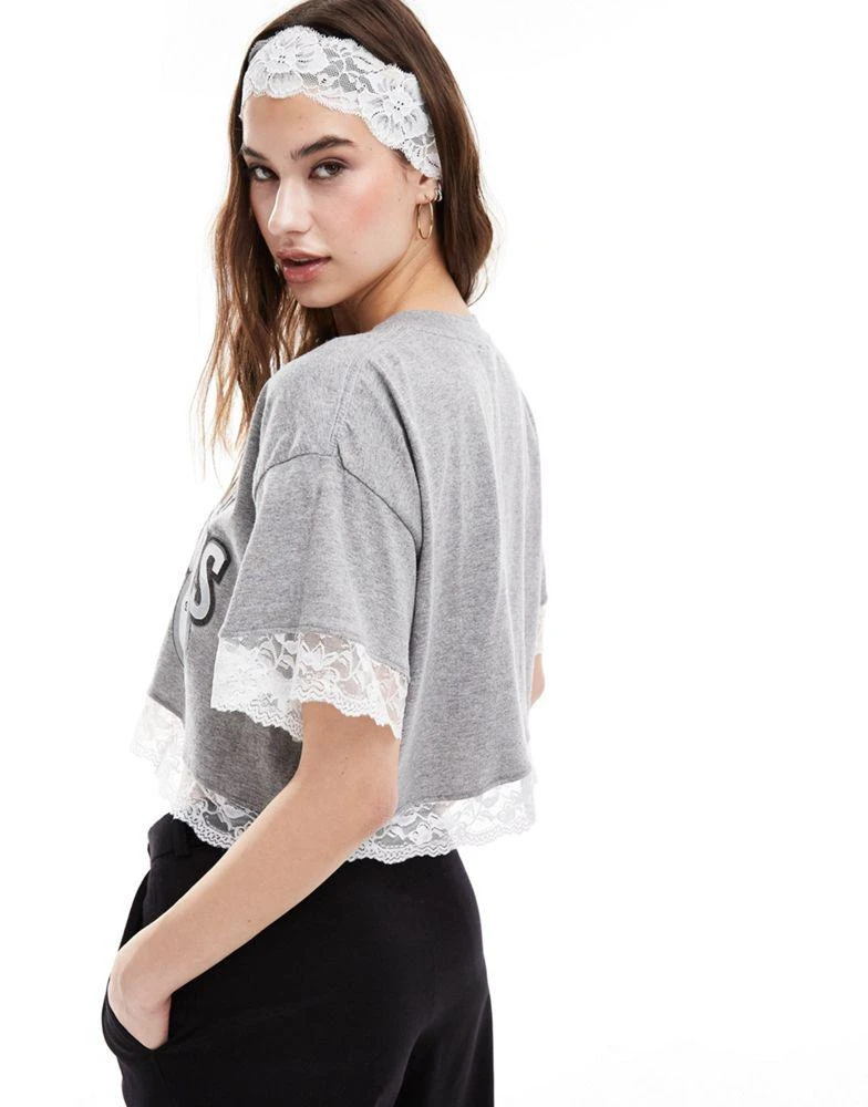 Reclaimed Vintage Reclaimed Vintage Revived x Glass Onion crop sport tee with lace hem 5