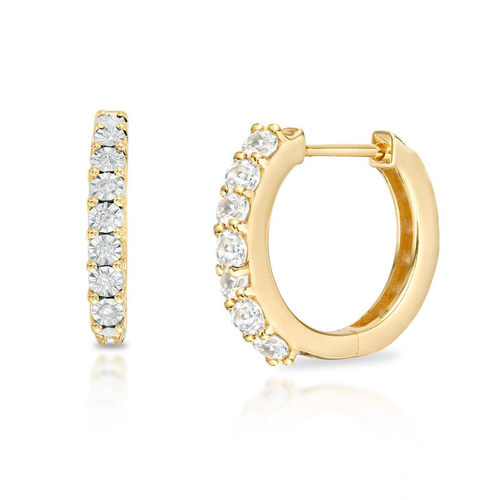 MAX + STONE Solid 10k Yellow or White Gold 12mm Gemstone Hoop Huggie Earrings