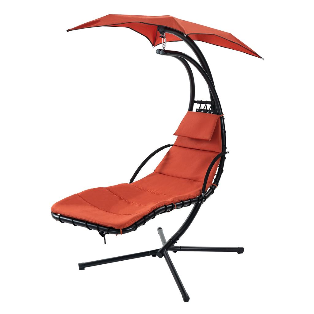 Streamdale Furniture Streamdale Orange Oasis: Ergonomic Hammock Chair with Umbrella and Pillow