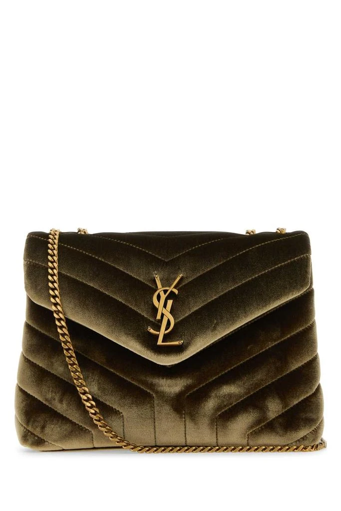 Yves Saint Laurent OLIVE GREEN VELVET SMALL LOULOU SHOULDER BAG 1