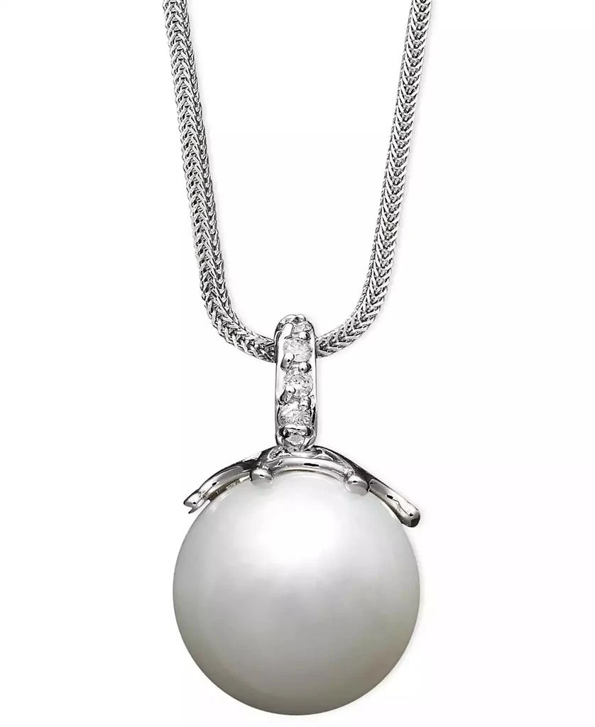 Macy
s 14k White Gold Necklace, Cultured South Sea Pearl (14mm) and Diamond Accent Pendant 1