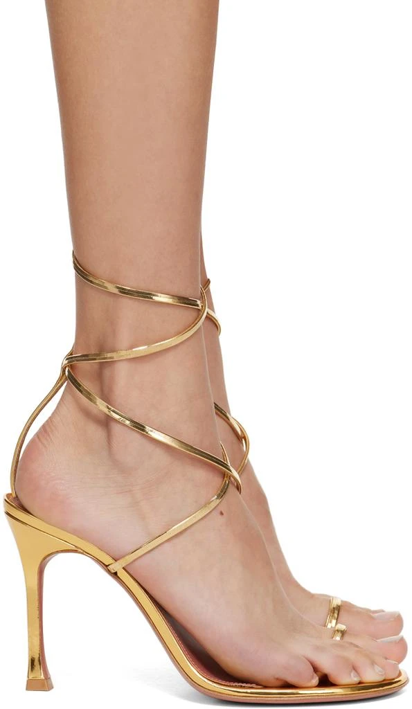 Amina Muaddi Gold Henson Thong Lace Up Heeled Sandals 1