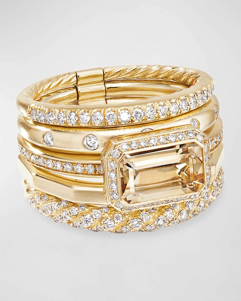 David Yurman Stax Fine Cable Ring in 18K Gold with Diamonds and Tanzanite