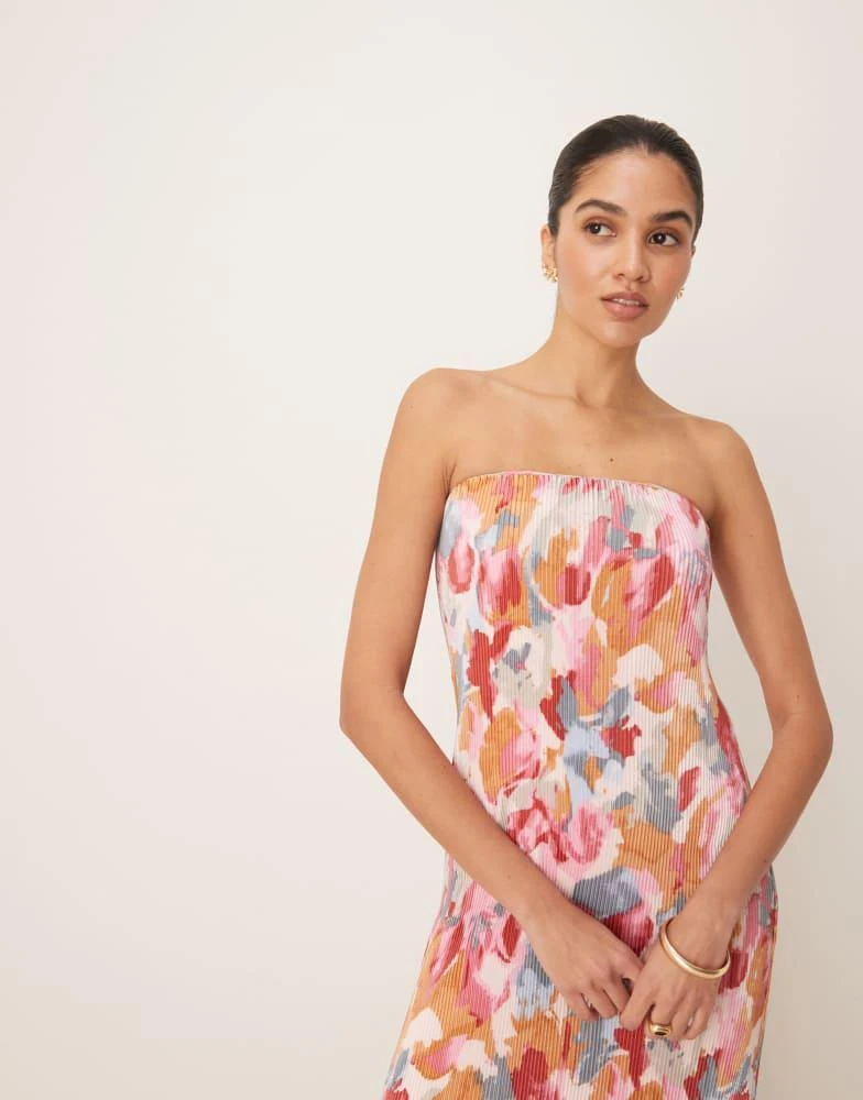 Abercrombie & Fitch Abercrombie & Fitch strapless giselle pleat maxi dress in yellow abstract 2