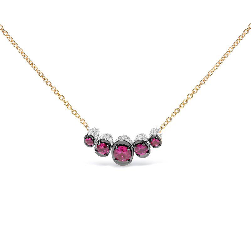 Haus of Brilliance 18K Rose Gold 3/4 Cttw Pave Diamonds and Graduated Red Ruby Gemstone Curved Bar Choker Necklace (G-H Color, SI1-SI2 Clarity)