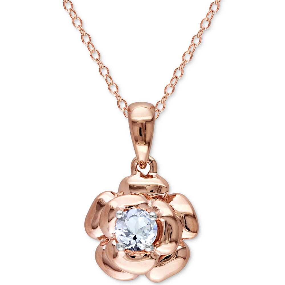 Macy's Lab-Grown White Sapphire Rose 18" Pendant Necklace (1/3 ct. t.w.) in Rose-Plated Sterling Silver