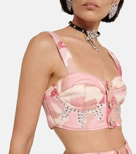 Alessandra Rich Camouflage embellished cotton bralette 4