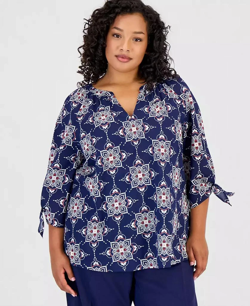 JONES NEW YORK Plus Size Cotton Tie-Cuff Top