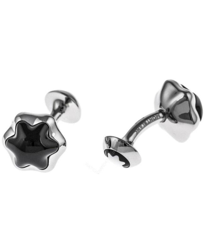 MontBlanc Montblanc Contemporary Cabochon Black Onyx Stainless Steel Star Shaped Men
s Cufflinks 106670