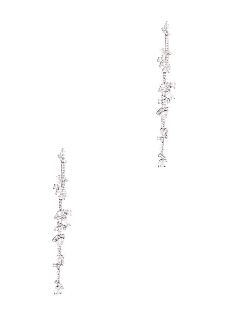 FALLON Staggered rhodium-plated drop earrings