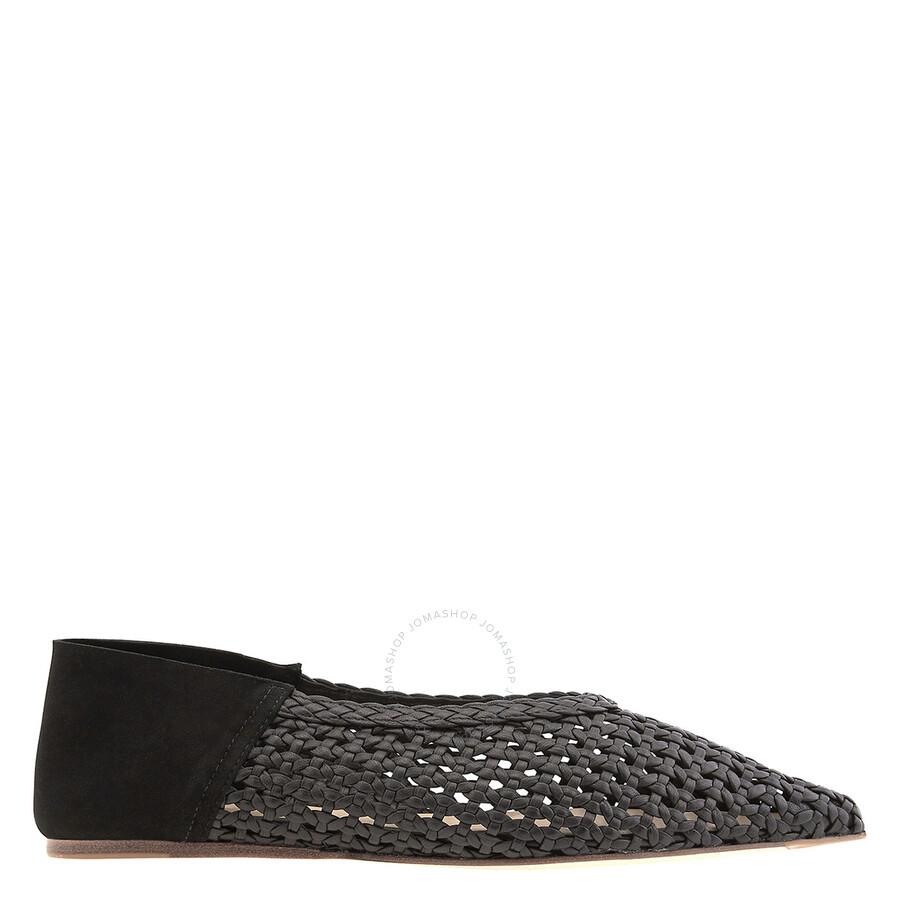 Studio Amelia Ladies Black Lattice Babche Pointed-Toe Nappa Flats