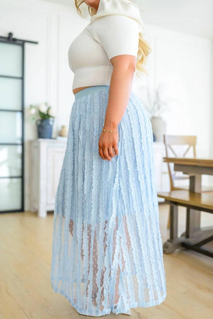 143 STORY Cascading Ruffles A-Line Skirt In Sky Blue