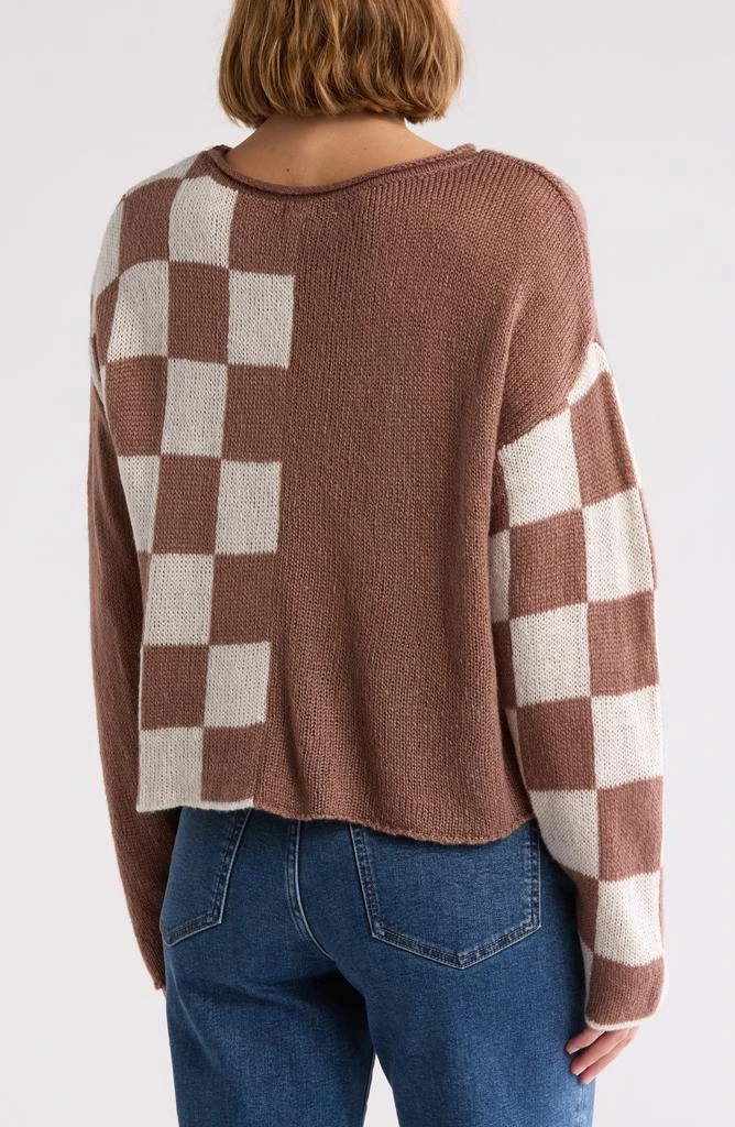 Blu Pepper Checker Colorblock Crop Sweater 2