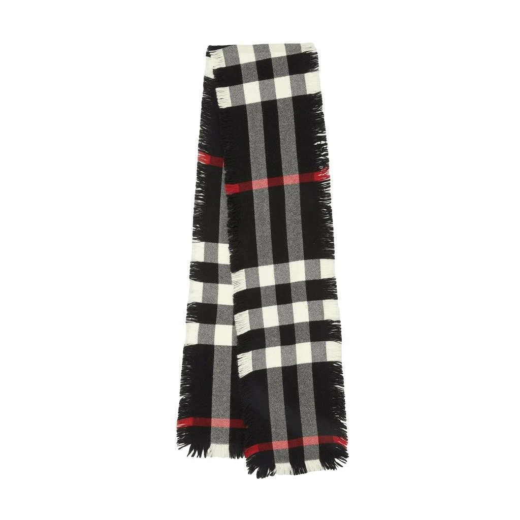 Burberry Half Mega Check Fringe Wool Scarf