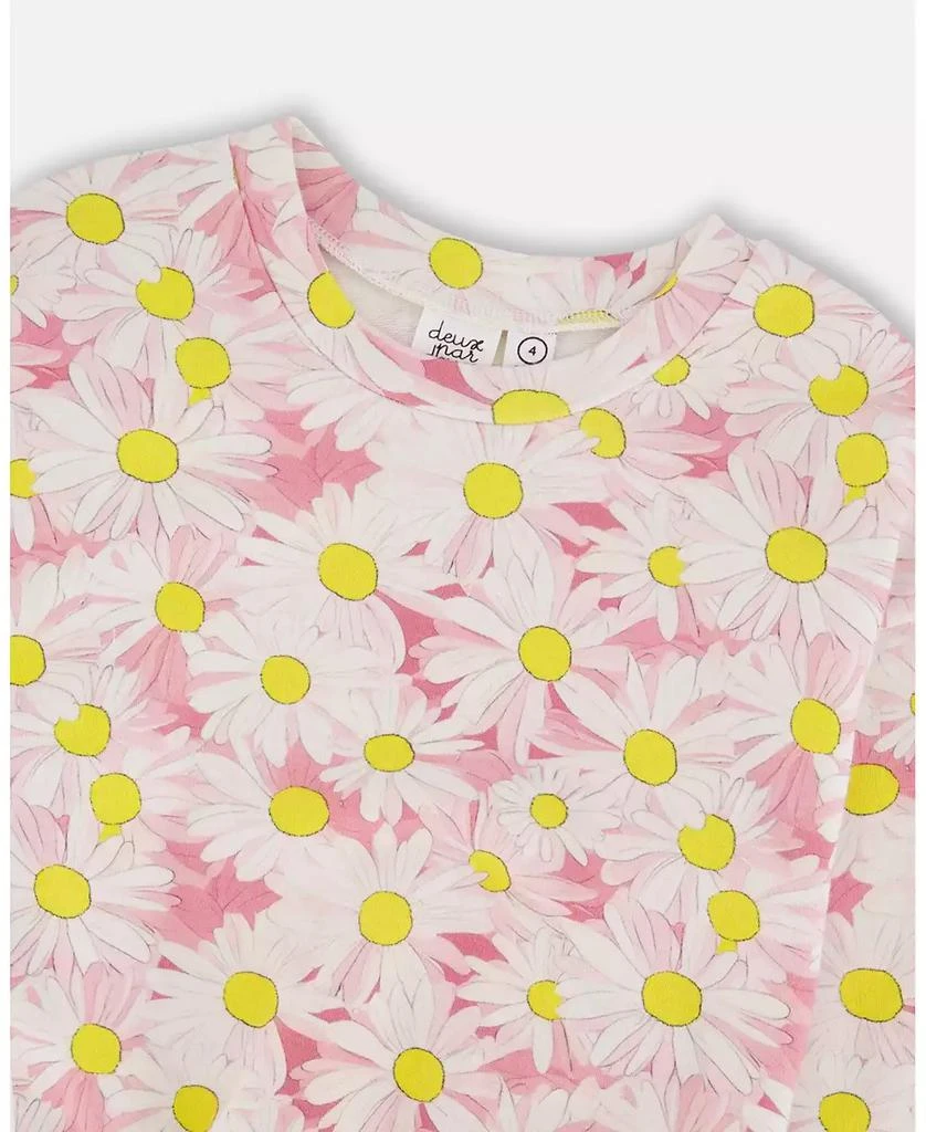 Deux par Deux Toddler Girls French Terry Sweatshirt Pink Printed Daisies 6