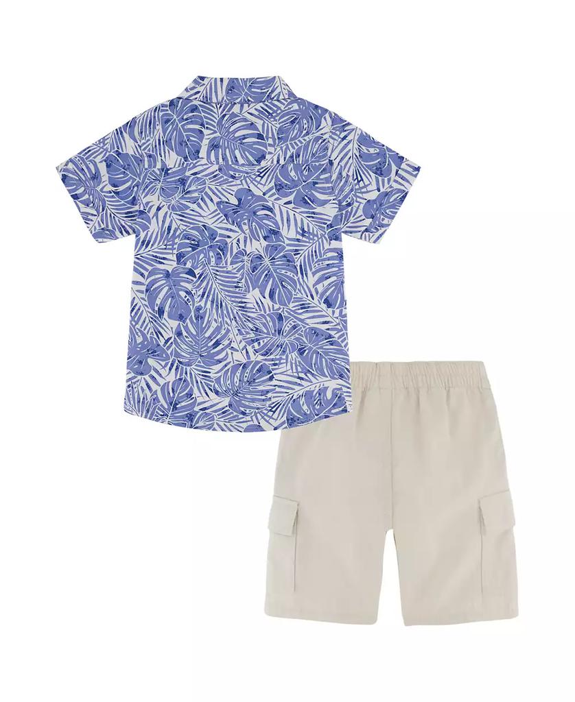 KIDS HEADQUARTERS Baby Boys 2-Piece Short Sleeve Palm Print Poplin Shirt and Twill Cargo Shorts Set