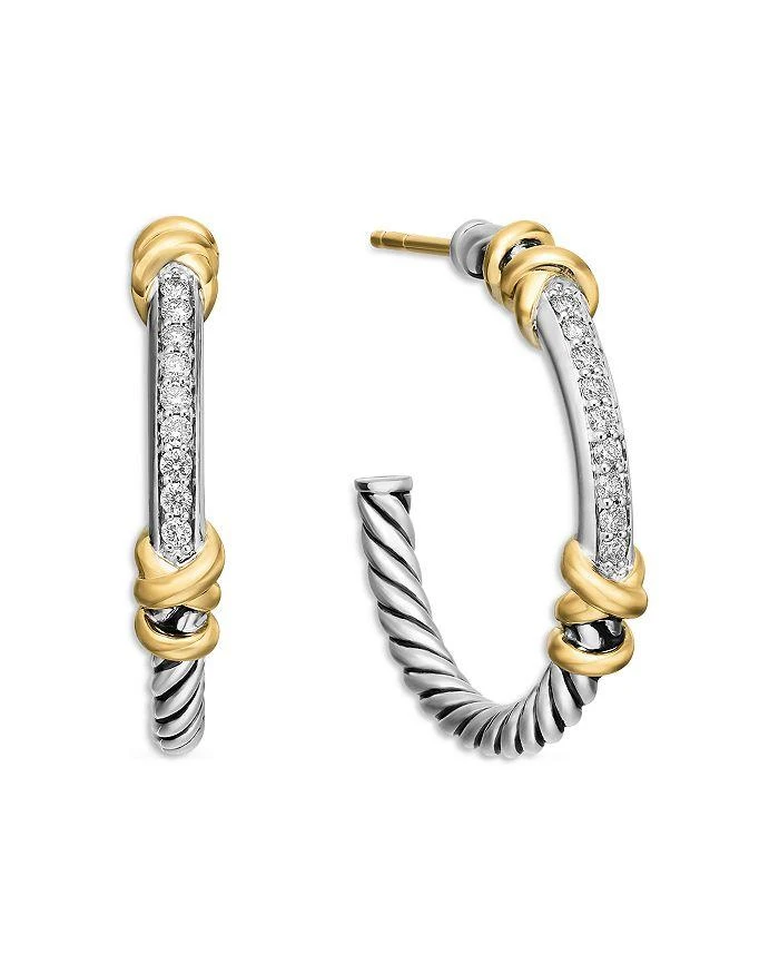 David Yurman Petite Helena Wrap Hoop Earrings in Sterling Silver with 18K Yellow Gold and Diamonds 1
