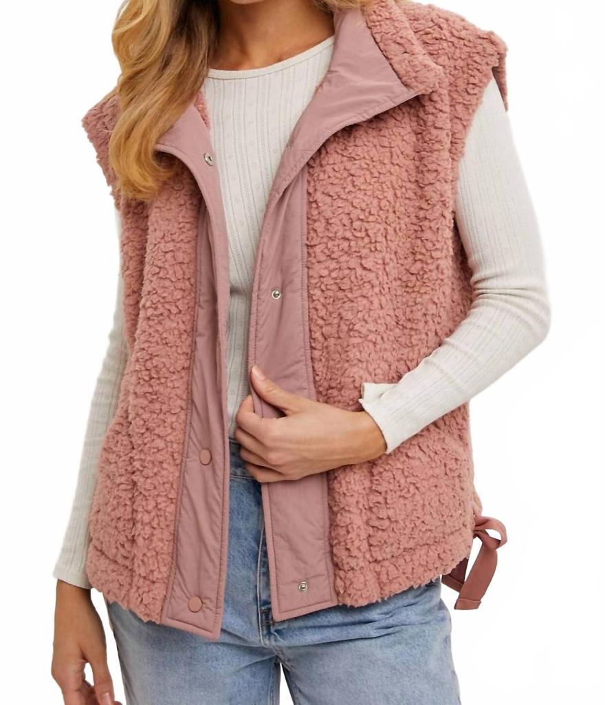 BluIvy Button Down Fleece Sherpa Vest In Rose