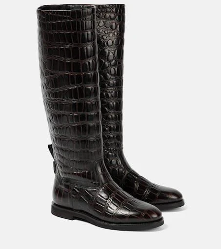 Brunello Cucinelli Croc-effect leather knee-high boots 1