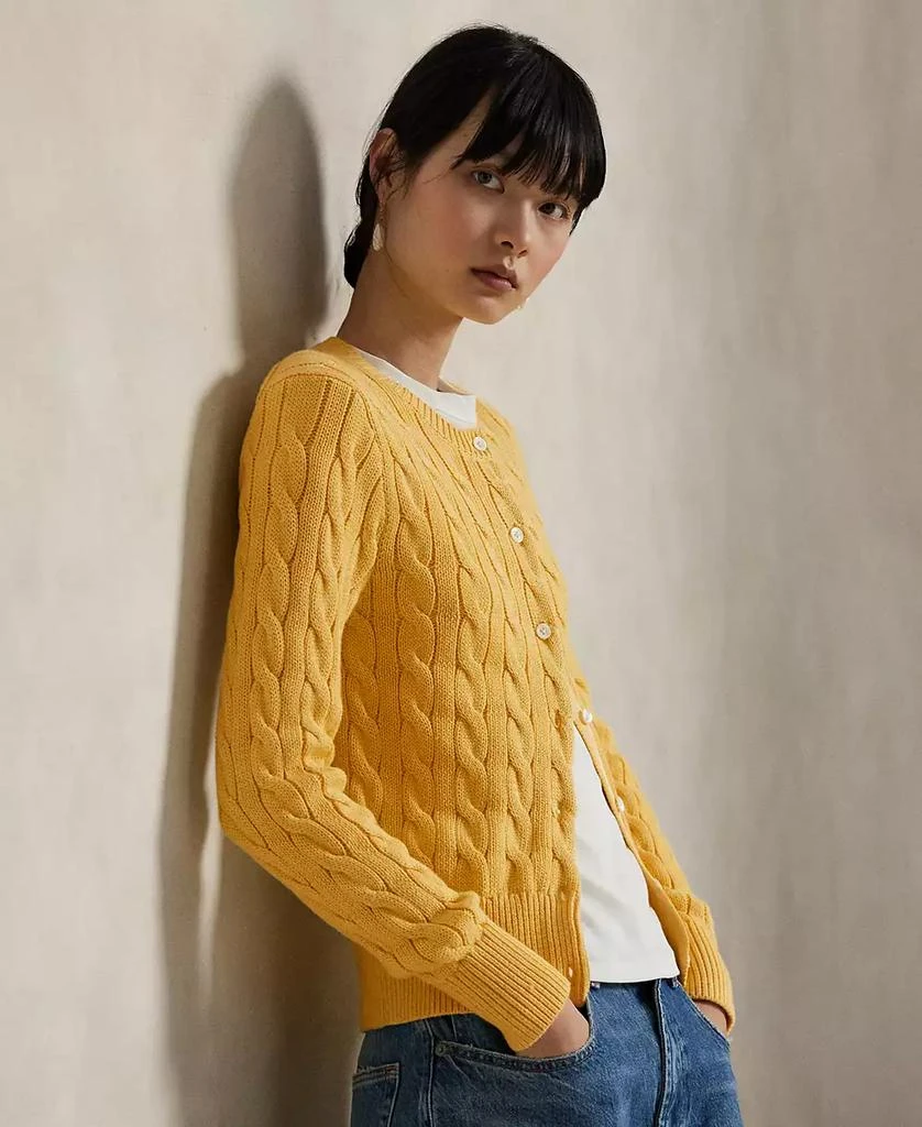 Ralph Lauren Women's Cable-Knit Cotton Crewneck Cardigan Sweater 3