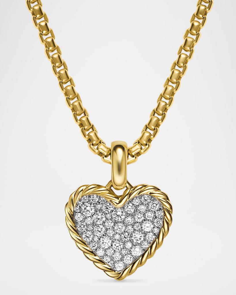 David Yurman Pave Plate Heart Enhancer with Diamonds in 18K Gold , 17mm