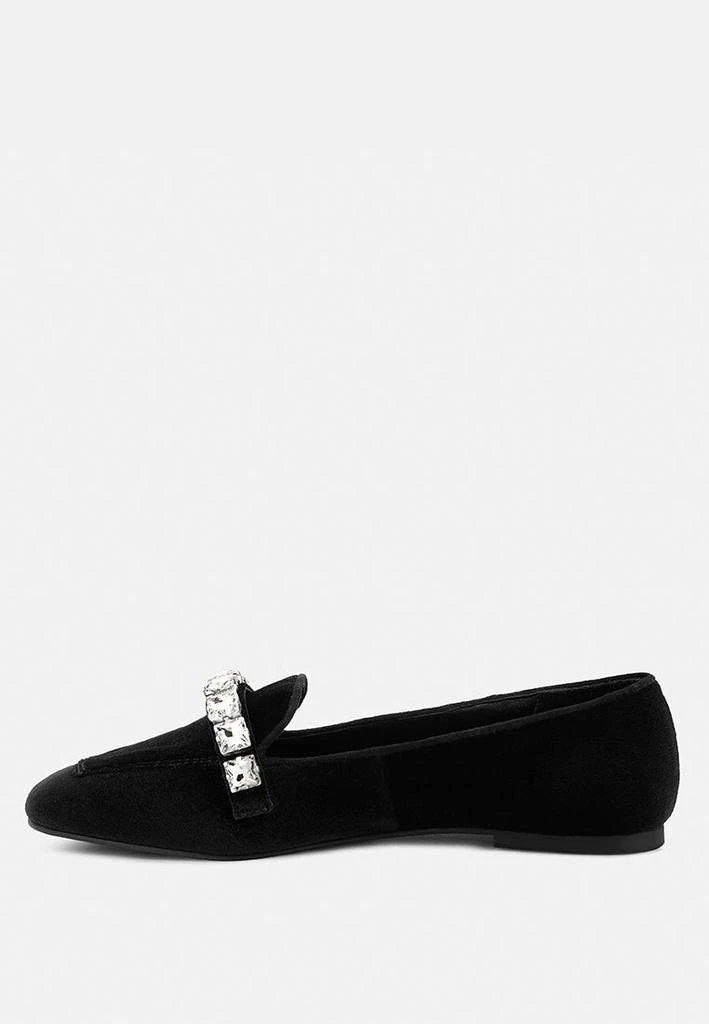 Rag & Co LAMINGTON Diamante Embellished Velvet Loafers in Black 6