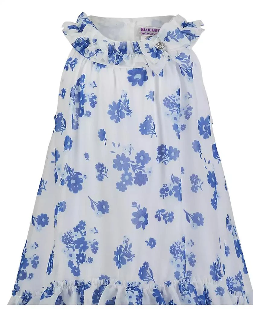 Blueberi Boulevard Baby Girls Ruffle-Trim White Blue Swing Dress Sun Hat 2