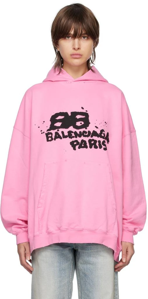 Balenciaga Pink 'Hand Drawn' BB Icon Hoodie 1