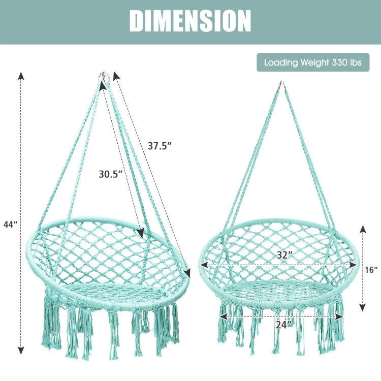 Hivvago Hanging Macrame Hammock Chair with Handwoven Cotton Backrest-Turquoise 5