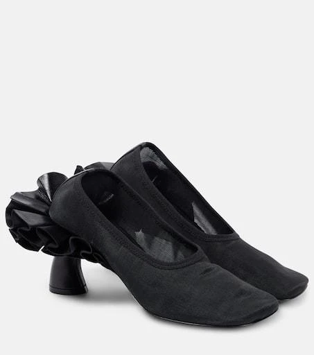 Dries Van Noten Ruffled leather-trimmed mesh pumps 1