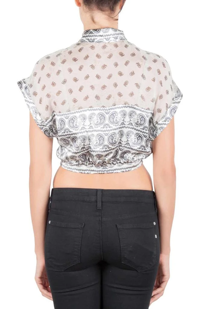 PIERRE BALMAIN Pierre Balmain White Paisley Printed Silk Semi-Sheer Tie-Knot Crop Top L 4