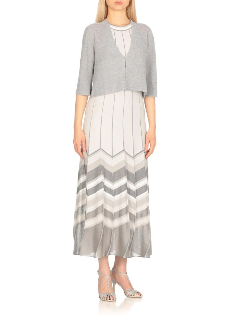 grey and white chevron dress Betsy & Adam Gray Chevron Shimmer Knit Ombre Mesh Cutout Gown Formal D –  Queen City Resale main image 0