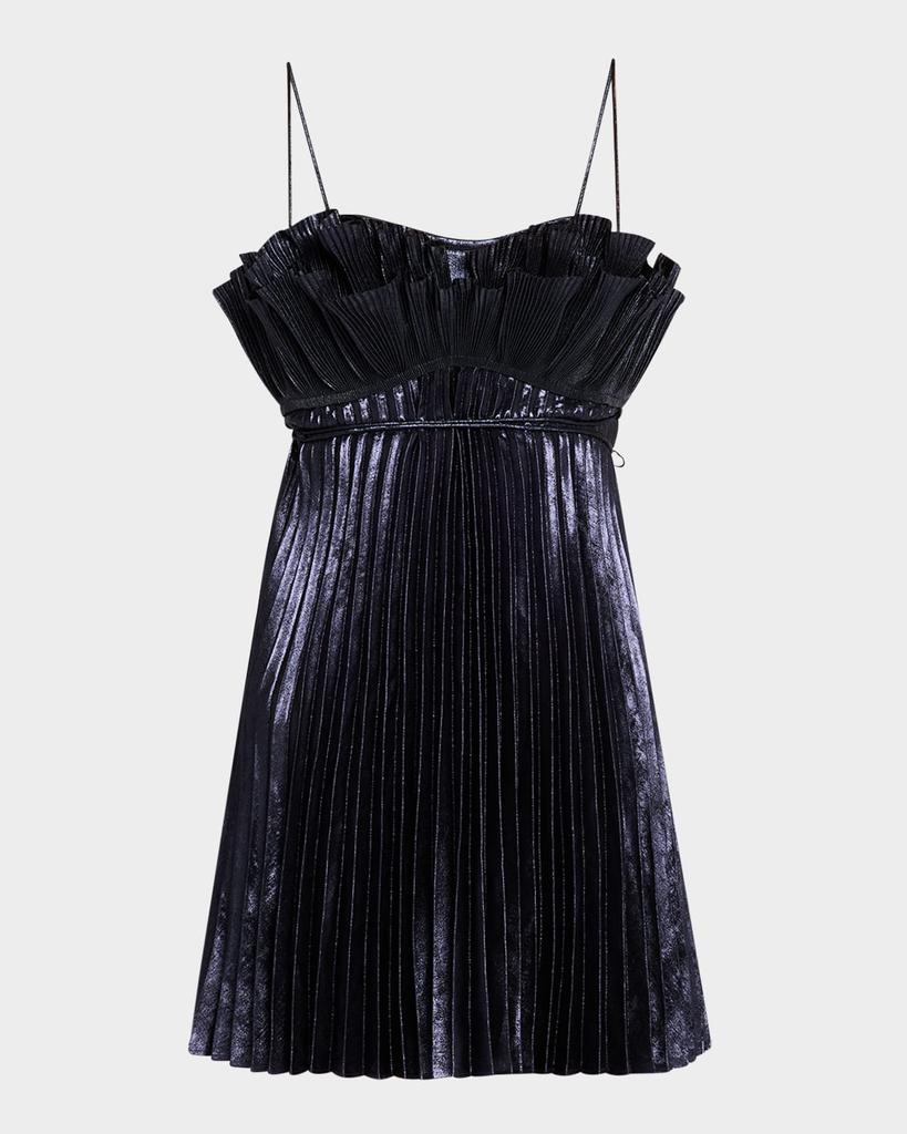 Acler Pithill Pleated Metallic Mini Dress