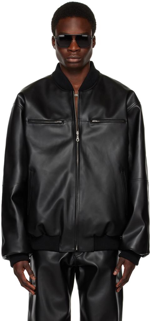 Shop Black Reversible Faux-Leather Bomber Jacket on Sale at