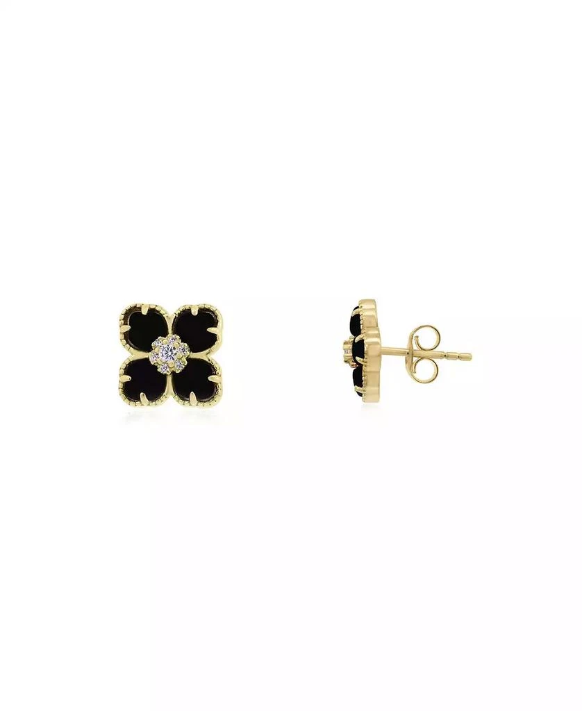 The Lovery Onyx CZ Flower Stud Earrings 14K Gold-Plated Sterling Silver