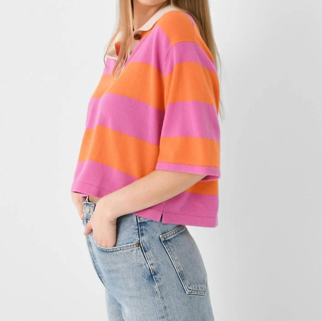 White + Warren White + Warren - Cashmere Cropped Striped Polo Sweater 4