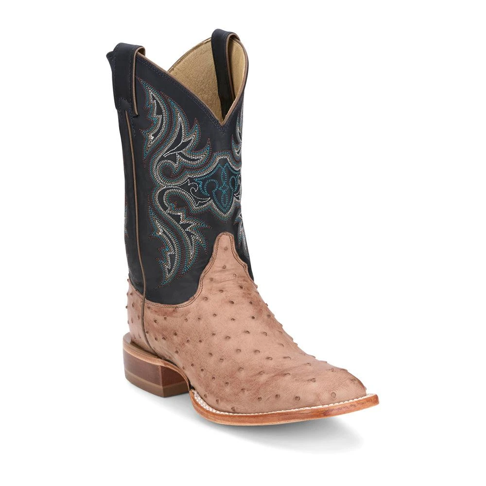 Justin Boots Moseley Full Quill Ostrich Embroidered Square Toe Pull On Cowboy Boots 2