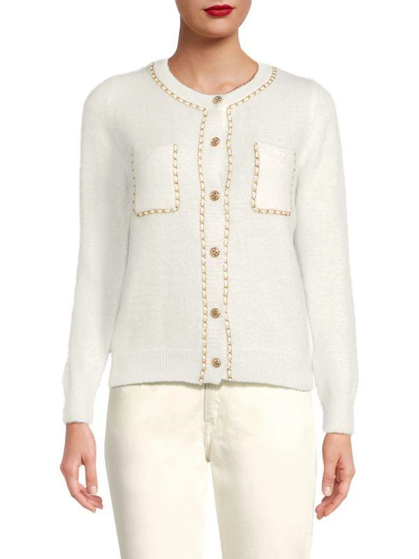 NANETTE nanette lepore Chain Trim Eyelash Cardigan 1
