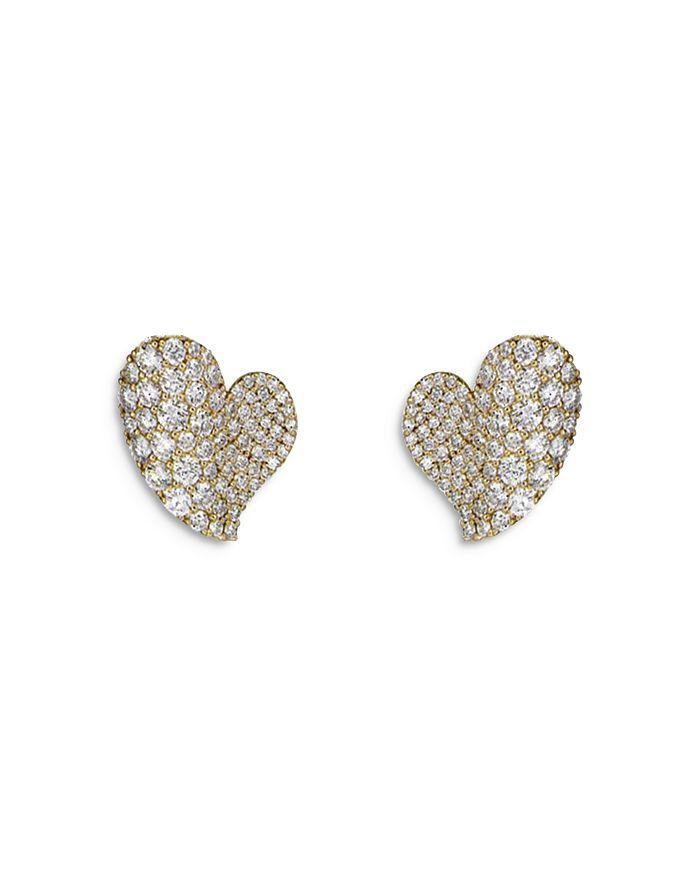 Piranesi 18K Yellow Gold Wave Heart Diamond Pavé Stud Earrings